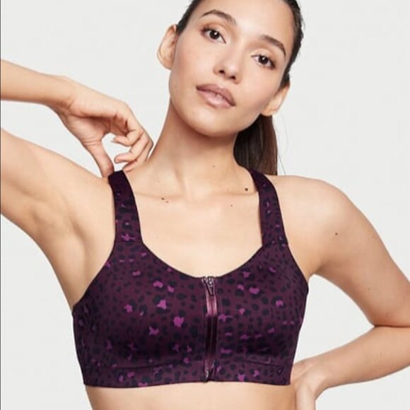 Victoria's Secret Knockout Front-Close Sports Bra, Purple / Leopard Print, 38DD - Picture 2 of 10